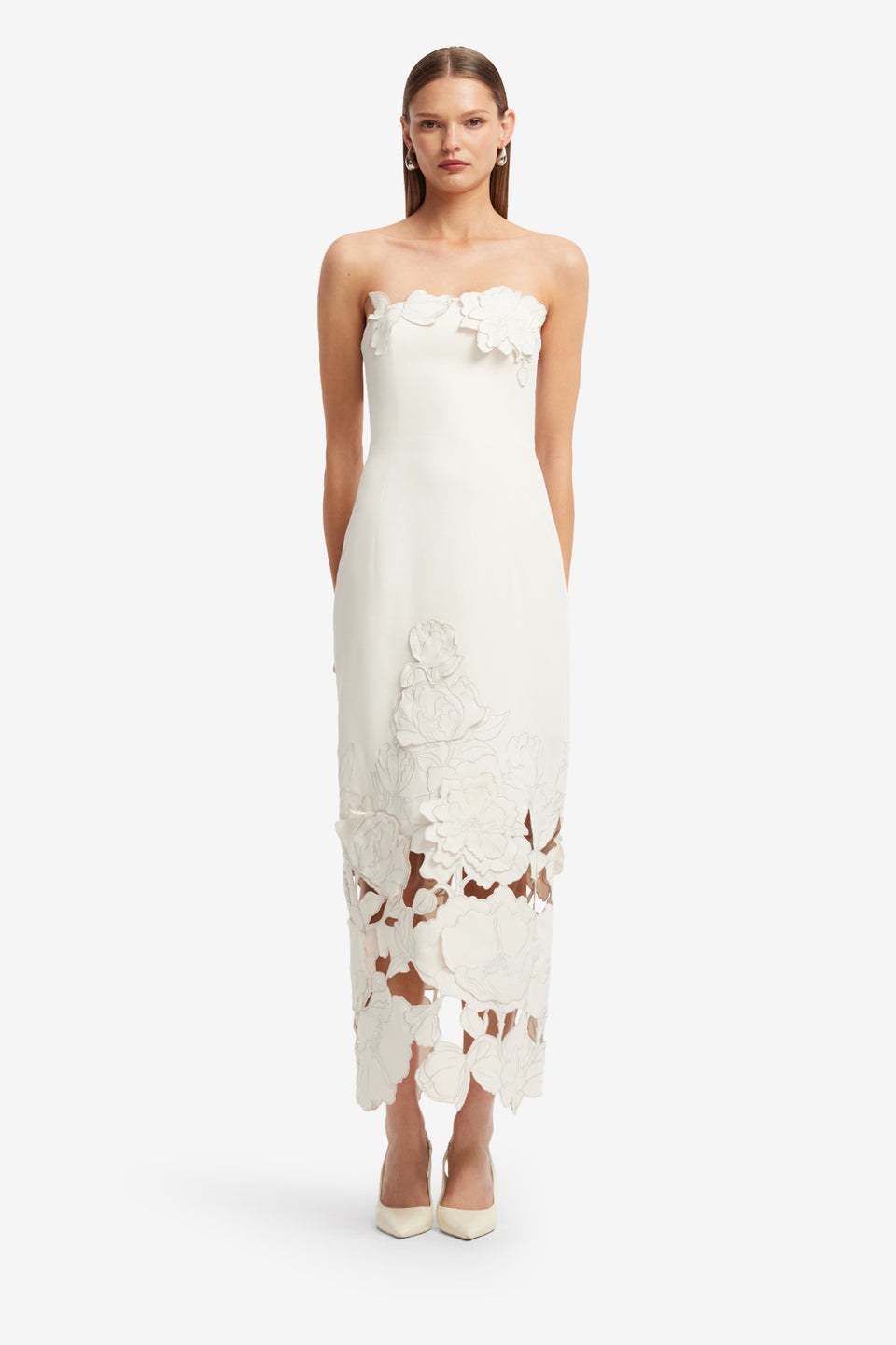 Exclusive Leo Lin Rayna Appliqué Bustier Maxi Dress - Vanilla
