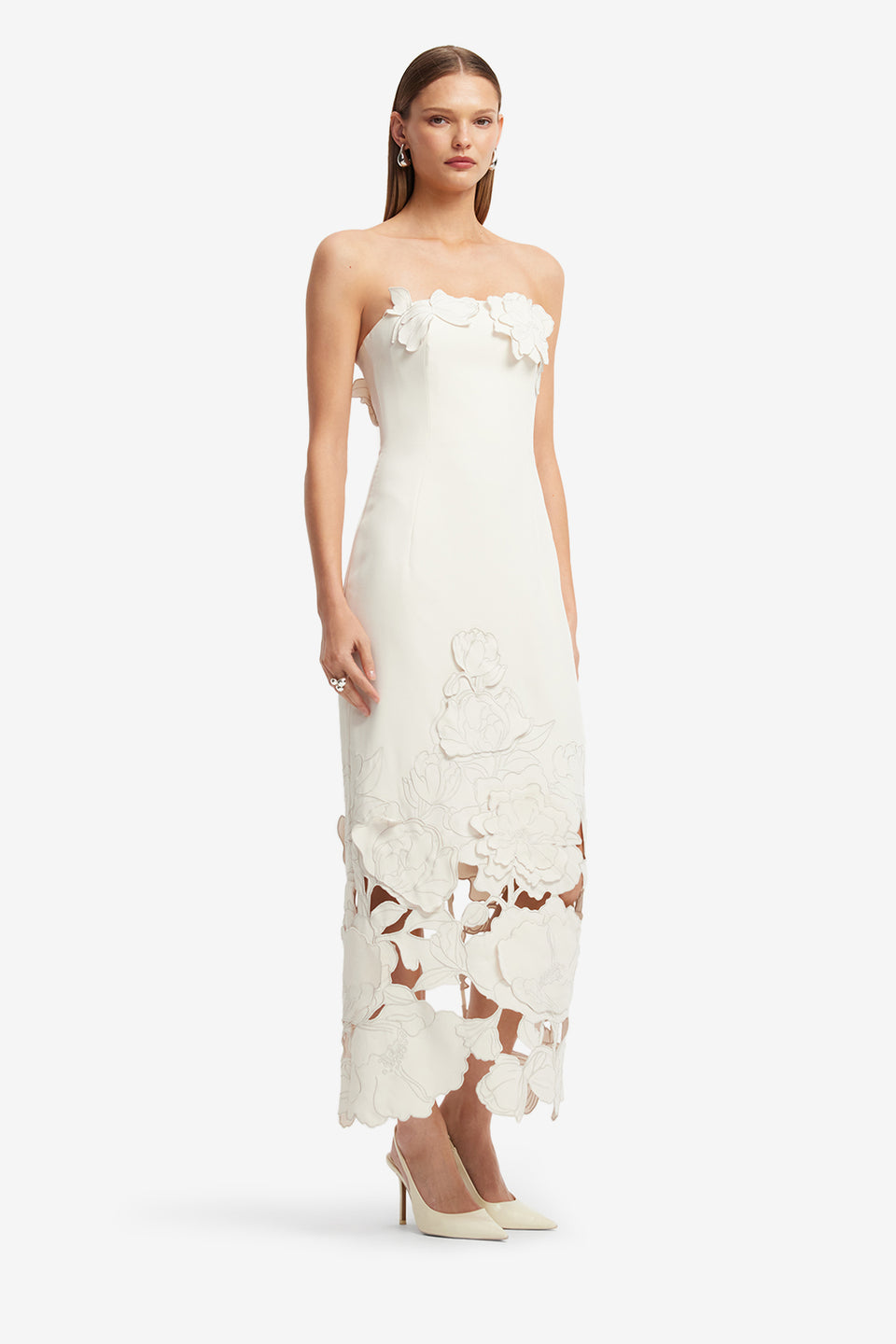 Exclusive Leo Lin Rayna Appliqué Bustier Maxi Dress - Vanilla