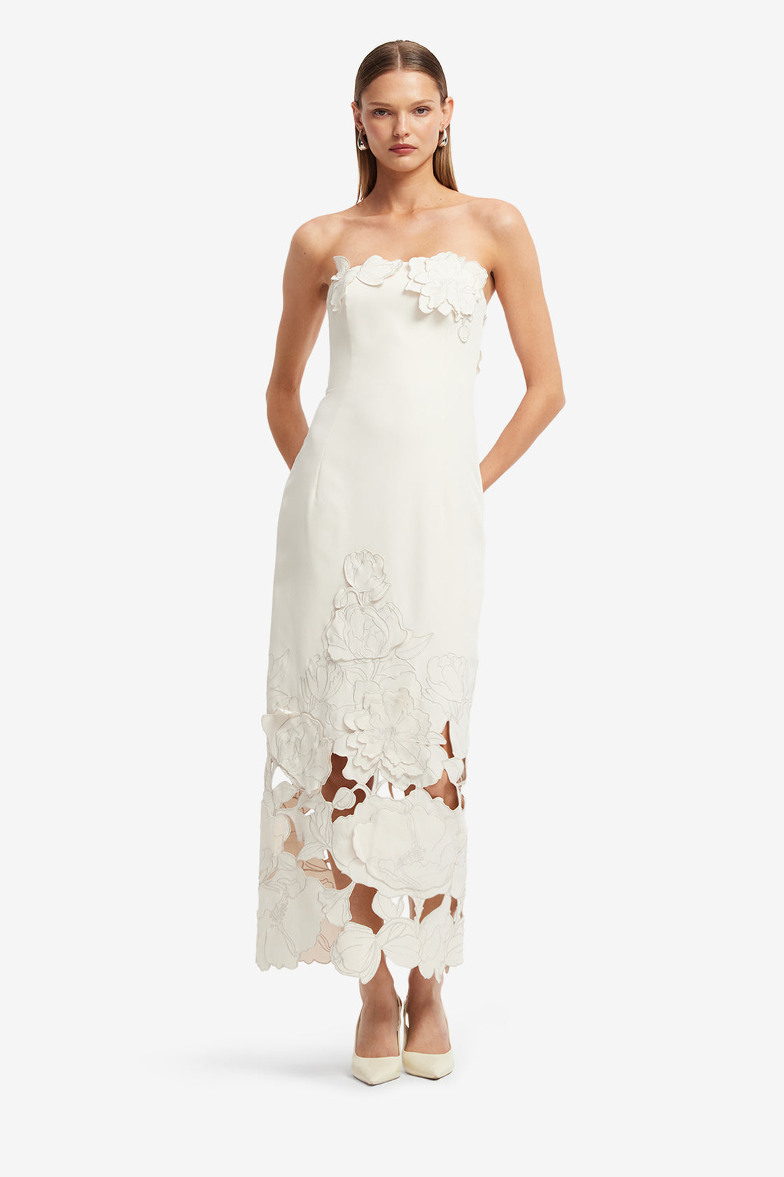 Rayna Appliqu Bustier Maxi Dress - Vanilla LEO LIN Rayna Appliqu Bustier Maxi Dress - Vanilla LEO LIN