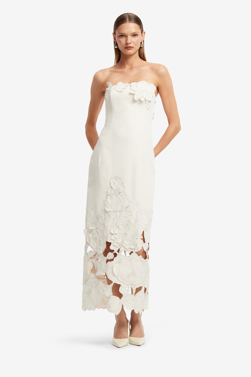 Exclusive Leo Lin Rayna Appliqué Bustier Maxi Dress - Vanilla