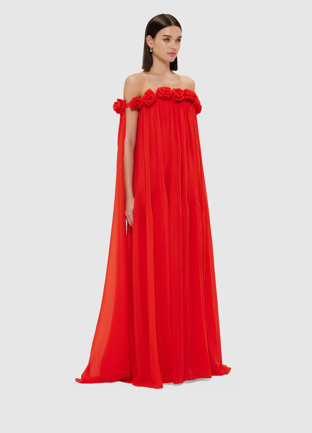 Exclusive Leo Lin Camilla Draped Floor Length Dress - Scarlet