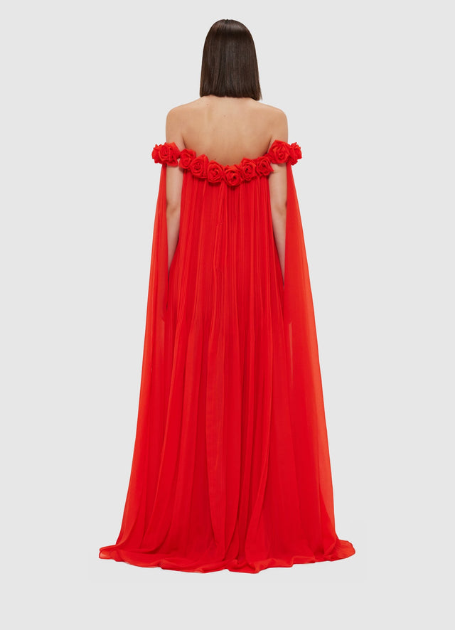 Exclusive Leo Lin Camilla Draped Floor Length Dress - Scarlet