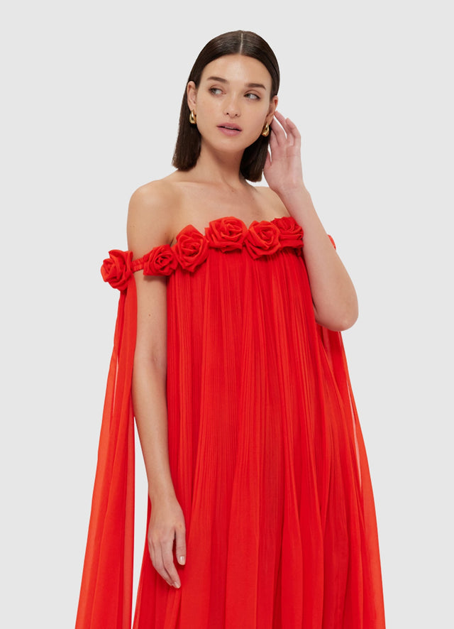 Exclusive Leo Lin Camilla Draped Floor Length Dress - Scarlet