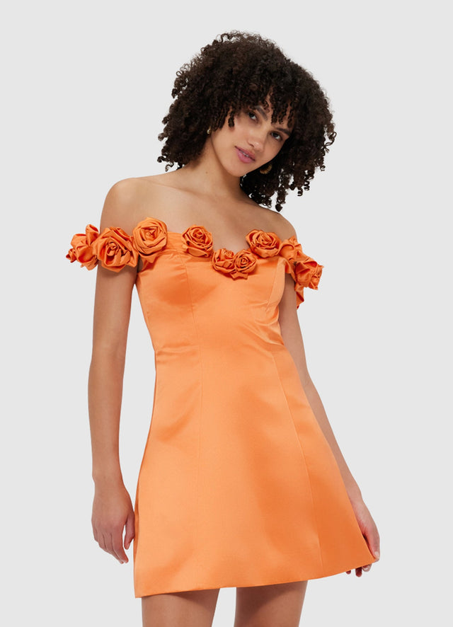 Exclusive Leo Lin Stella Off-Shoulder Mini Dress - Tangerine