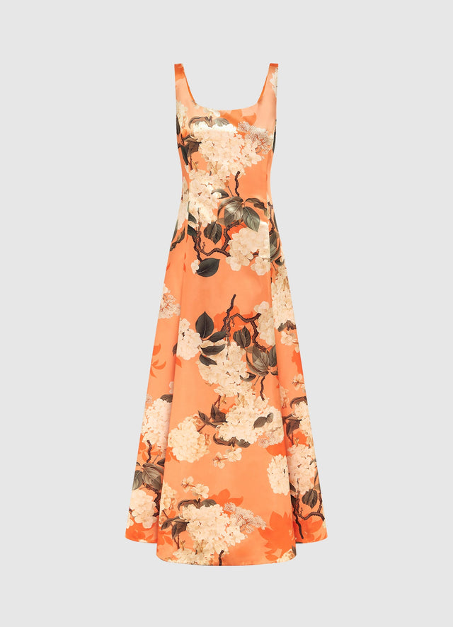 Exclusive Leo Lin Charlotte Maxi Dress - Hydrangea Print in Tangerine