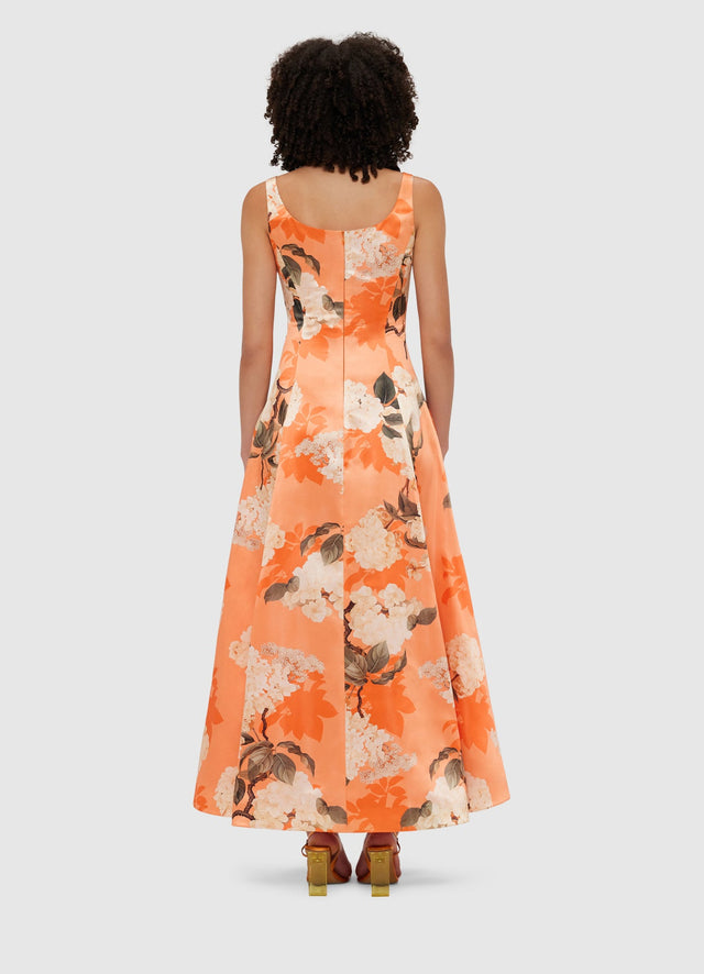 Exclusive Leo Lin Charlotte Maxi Dress - Hydrangea Print in Tangerine