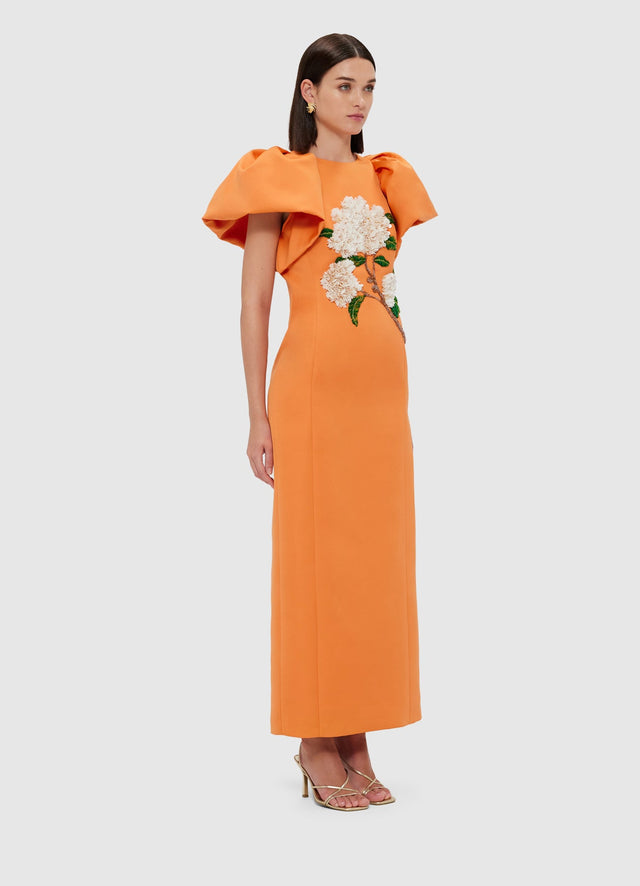 Exclusive Leo Lin Lucinda Maxi Dress -  Hydrangea Print in Tangerine