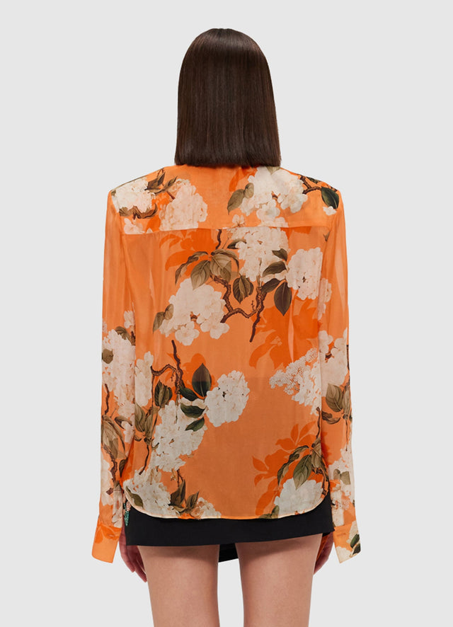 Exclusive Leo Lin Della Blouse - Hydrangea Print in Tangerine