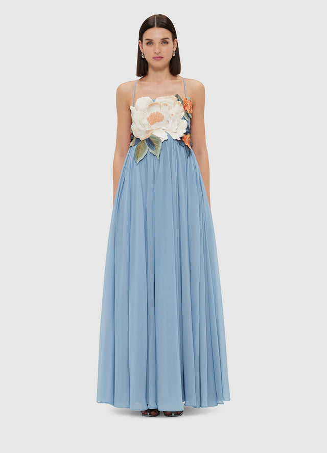 Exclusive Leo Lin Agnes Appliqué Floral Maxi Dress - Powder Blue