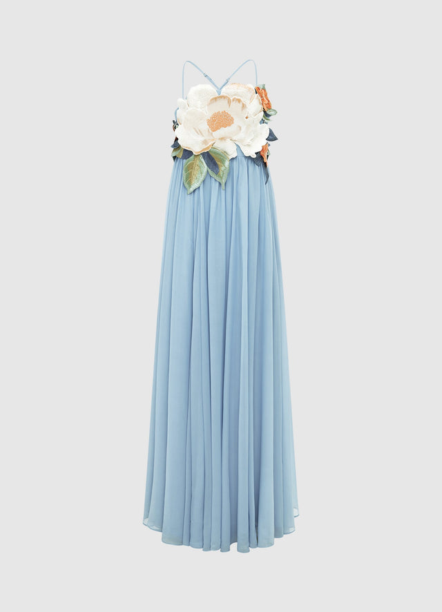 Exclusive Leo Lin Agnes Appliqué Floral Maxi Dress - Powder Blue