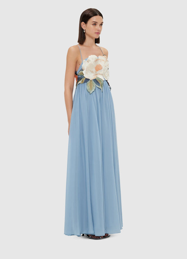 Exclusive Leo Lin Agnes Appliqué Floral Maxi Dress - Powder Blue