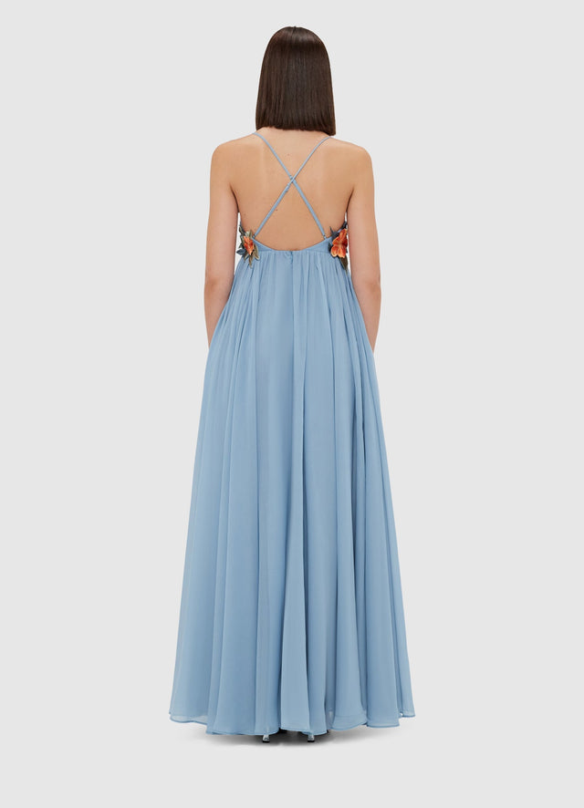 Exclusive Leo Lin Agnes Appliqué Floral Maxi Dress - Powder Blue