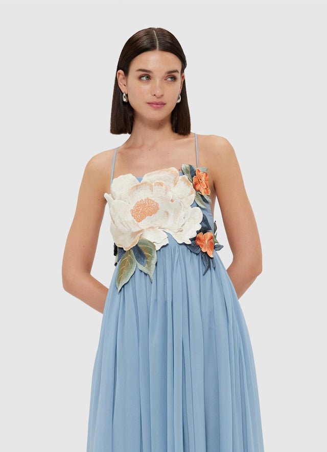 Exclusive Leo Lin Agnes Appliqué Floral Maxi Dress - Powder Blue