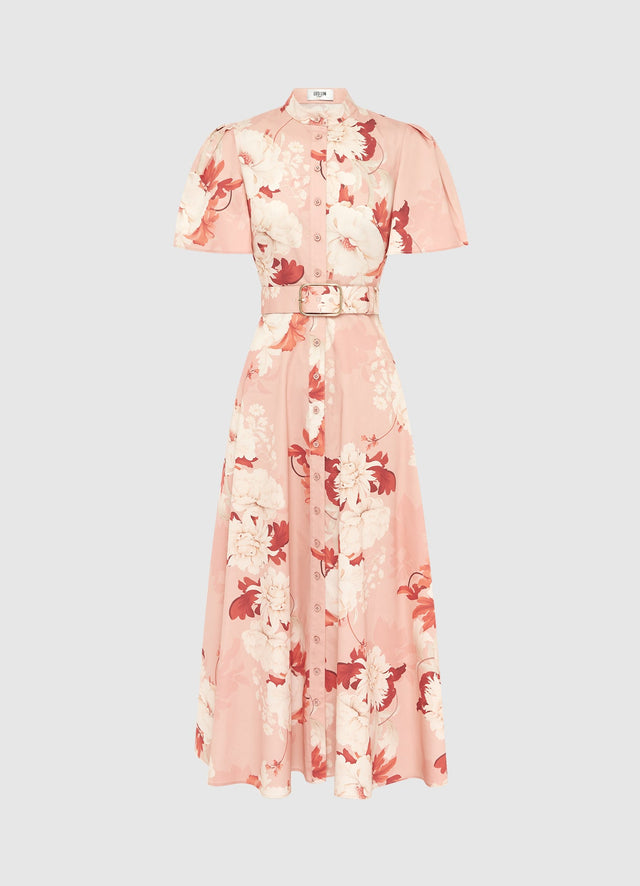 Exclusive Leo Lin Bianca Short Sleeve Midi Dress - Peony Print