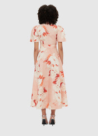 Exclusive Leo Lin Bianca Short Sleeve Midi Dress - Peony Print