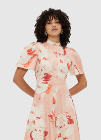 Exclusive Leo Lin Bianca Short Sleeve Midi Dress - Peony Print