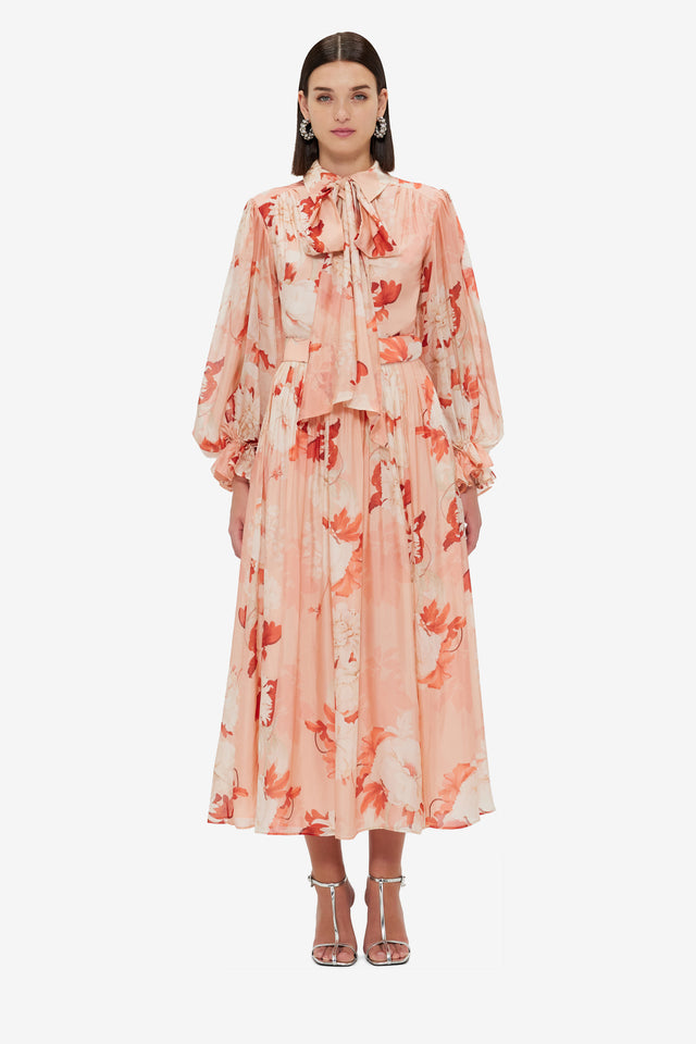 Exclusive LEO LIN Cassie Tie Neck Midi Dress