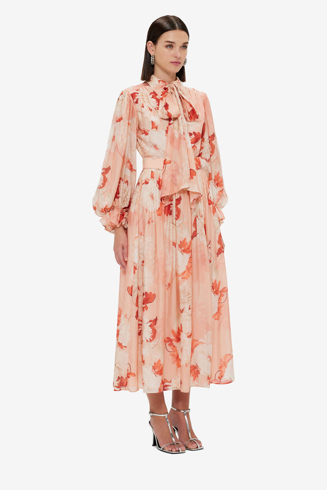 Exclusive LEO LIN Cassie Tie Neck Midi Dress