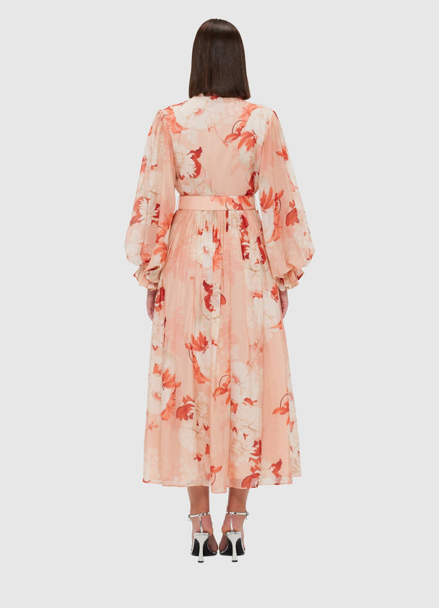 Exclusive Leo Lin Cassie Tie Neck Midi Dress - Peony Print