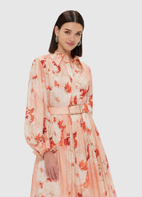 Exclusive Leo Lin Cassie Tie Neck Midi Dress - Peony Print