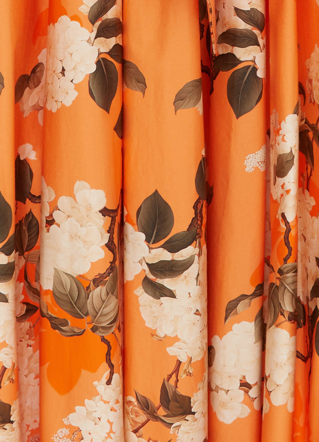 Exclusive Leo Lin Valerie Maxi Skirt - Hydrangea Print in Tangerine