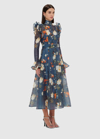 Exclusive Leo Lin Katrina Butterfly Sleeve Midi Dress - Pear Blossom Print