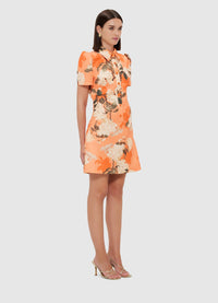 Exclusive Leo Lin Brooke Mini Dress - Hydrangea Print in Tangerine