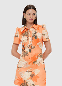 Exclusive Leo Lin Brooke Mini Dress - Hydrangea Print in Tangerine