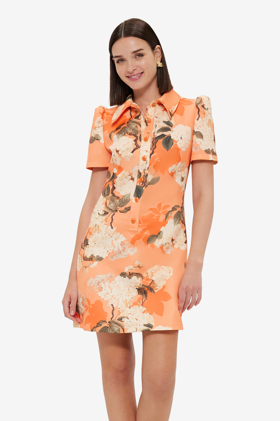 Exclusive Leo Lin Brooke Mini Dress - Hydrangea Print in Tangerine