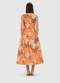 Exclusive Leo Lin Cleo Sleeveless Midi Dress - Hydrangea Print in Tangerine