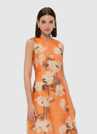 Exclusive Leo Lin Cleo Sleeveless Midi Dress - Hydrangea Print in Tangerine