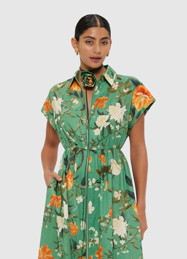 Exclusive Leo Lin Anita Shirt Midi Dress - Camelia Print