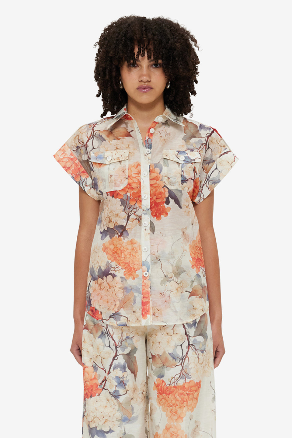 Exclusive Leo Lin Catarina Blouse - Hydrangea Print in Vanilla