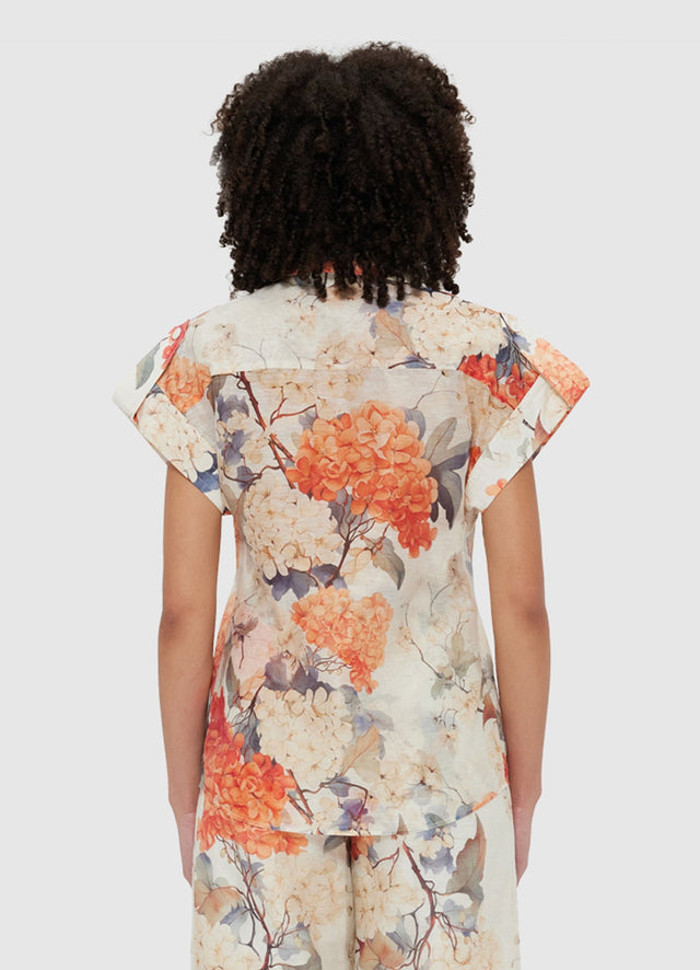 Exclusive Leo Lin Catarina Blouse - Hydrangea Print in Vanilla