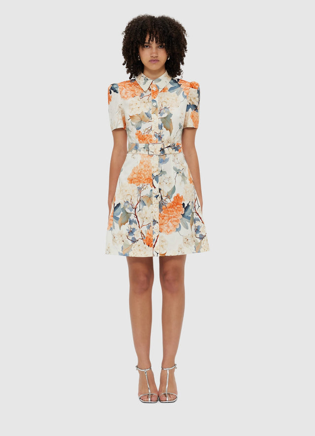 Exclusive Leo Lin Bronte Mini Dress - Hydrangea Print in Vanilla