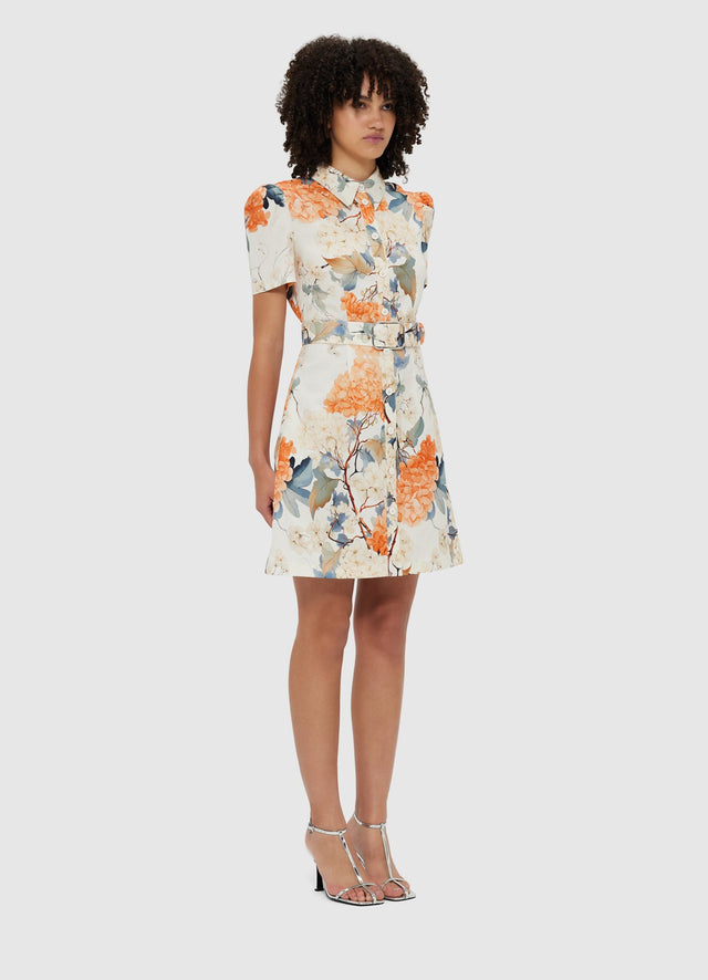 Exclusive Leo Lin Bronte Mini Dress - Hydrangea Print in Vanilla