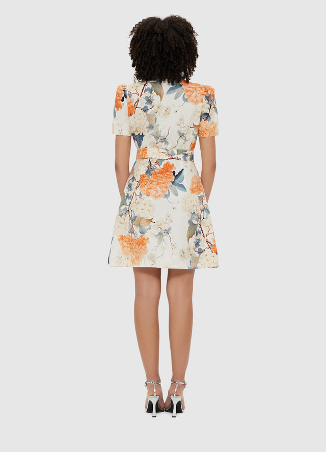 Exclusive Leo Lin Bronte Mini Dress - Hydrangea Print in Vanilla