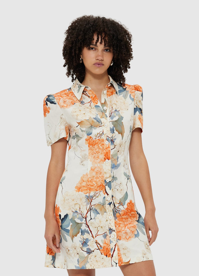 Exclusive Leo Lin Bronte Mini Dress - Hydrangea Print in Vanilla