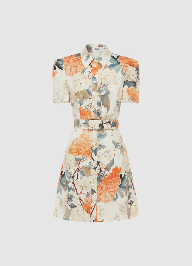 Exclusive Leo Lin Bronte Mini Dress - Hydrangea Print in Vanilla