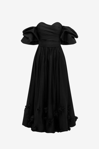 Exclusive Leo Lin Miranda Rose Midi Dress - Ebony