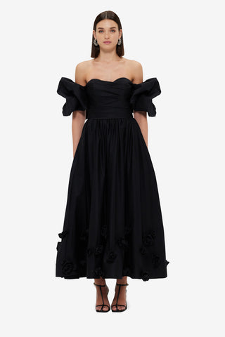 Exclusive Leo Lin Miranda Rose Midi Dress - Ebony