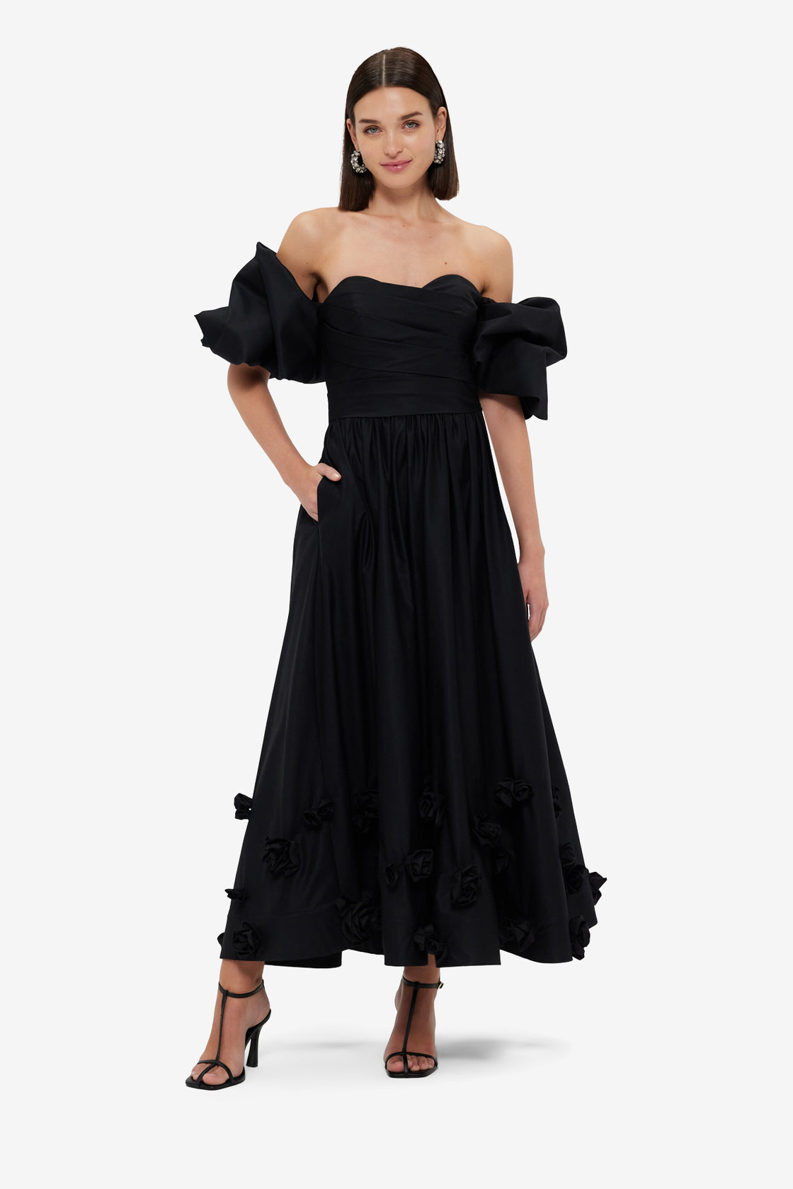 Exclusive Leo Lin Miranda Rose Midi Dress - Ebony
