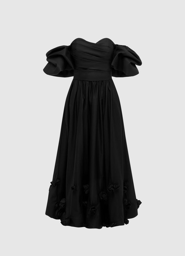 Exclusive Leo Lin Miranda Rose Midi Dress - Ebony