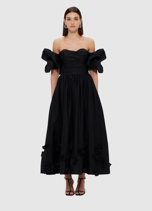 Exclusive Leo Lin Miranda Rose Midi Dress - Ebony