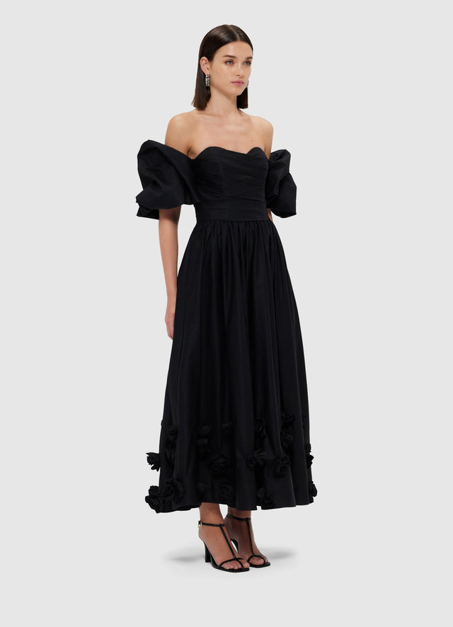 Exclusive Leo Lin Miranda Rose Midi Dress - Ebony