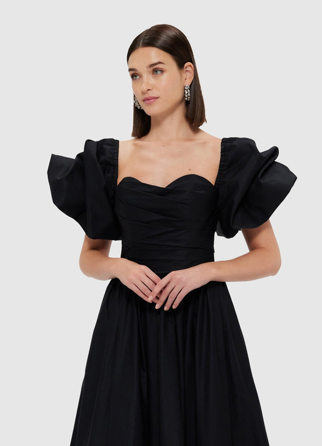 Exclusive Leo Lin Miranda Rose Midi Dress - Ebony