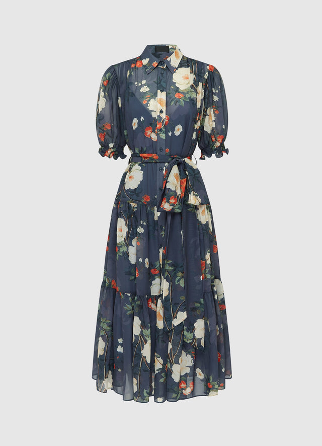 Exclusive Leo Lin Ellie Bishop Sleeve Midi Dress - Pear Blossom Print