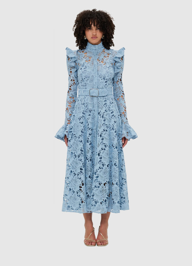 Exclusive Leo Lin Aliyah Lace Butterfly Sleeve Midi Dress - Powder Blue