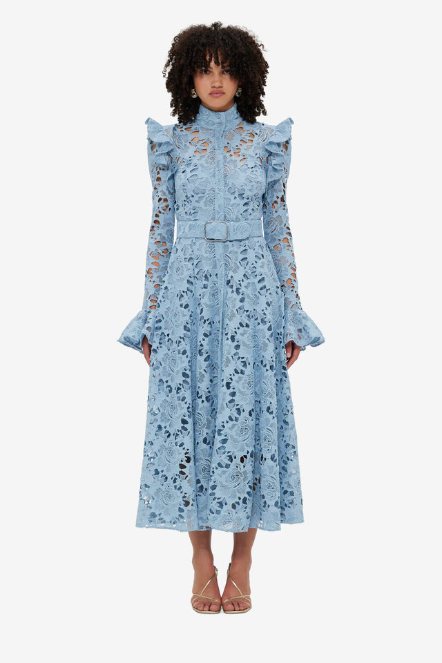 Exclusive Leo Lin Aliyah Lace Butterfly Sleeve Midi Dress - Powder Blue