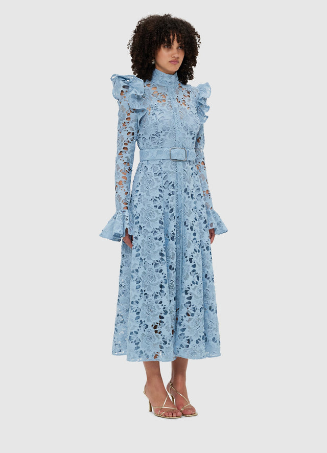 Exclusive Leo Lin Aliyah Lace Butterfly Sleeve Midi Dress - Powder Blue